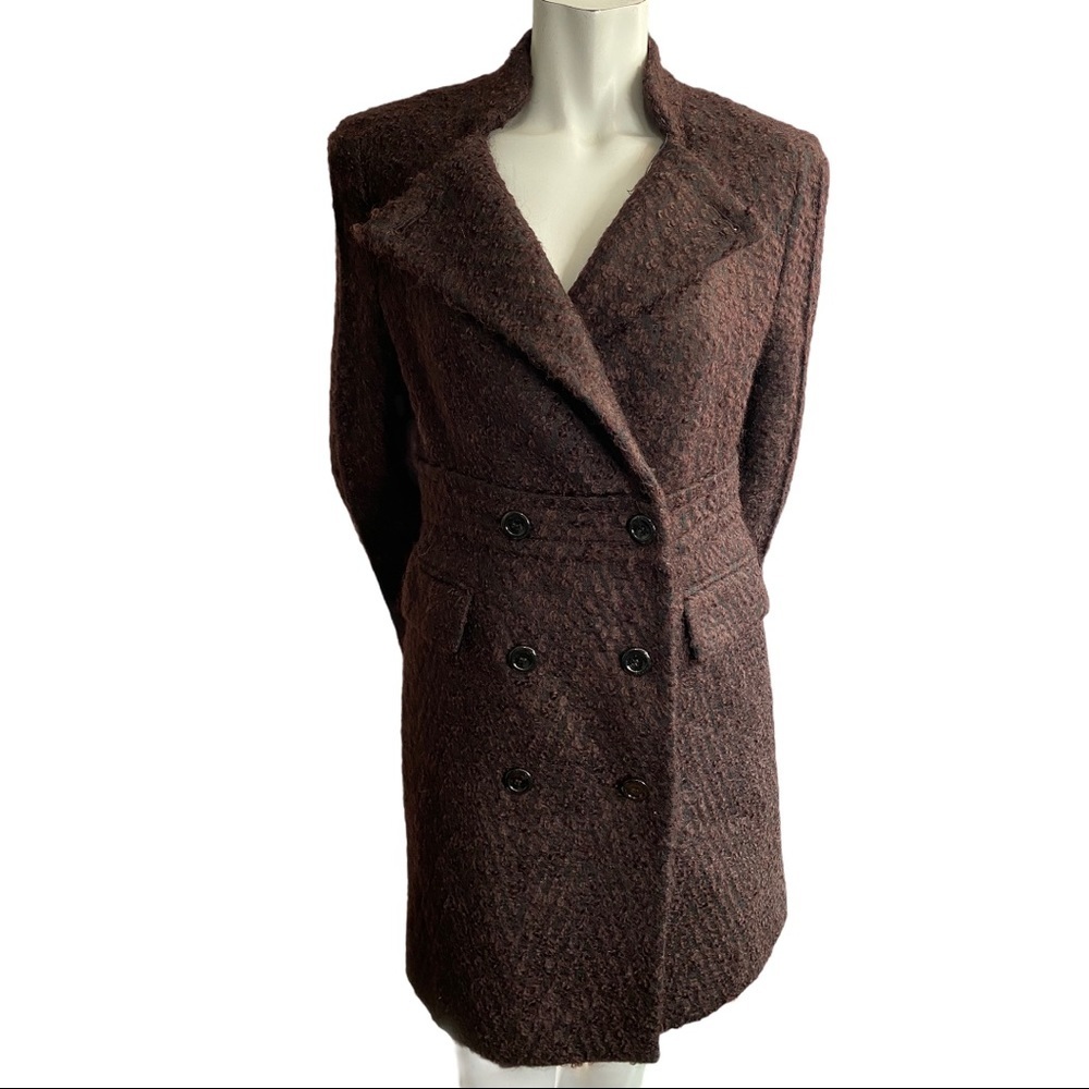 Zara Woman Brown/Black Mohair/Alpaca Blend Coat L